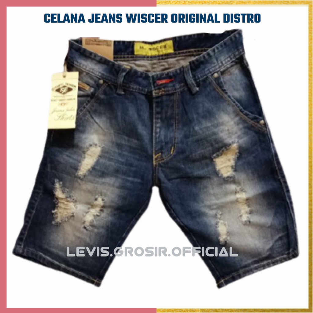 Celana Jeans Pendek Pria Terbaru Wiscer Original Distro/Celana jeans sobek-sobek kekinian/Celana imp