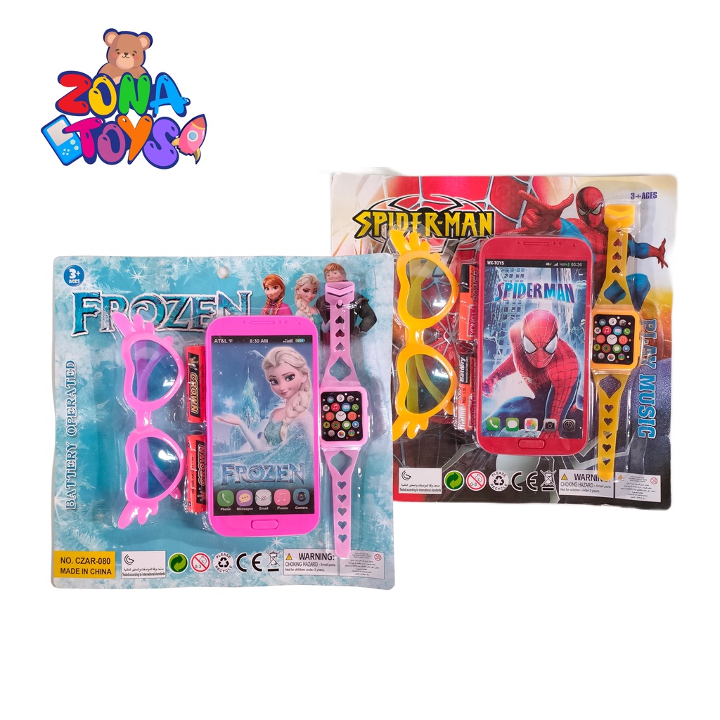 Mainan Anak HP Android Mini Tablet Plus Jam Tangan & Kacamata Frozen / Spiderman / Avengers CZAR -08