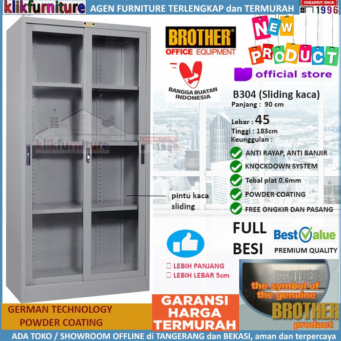 B 304 Lemari Kantor Lemari Arsip Besi Sliding 2 Pintu Kaca BROTHER