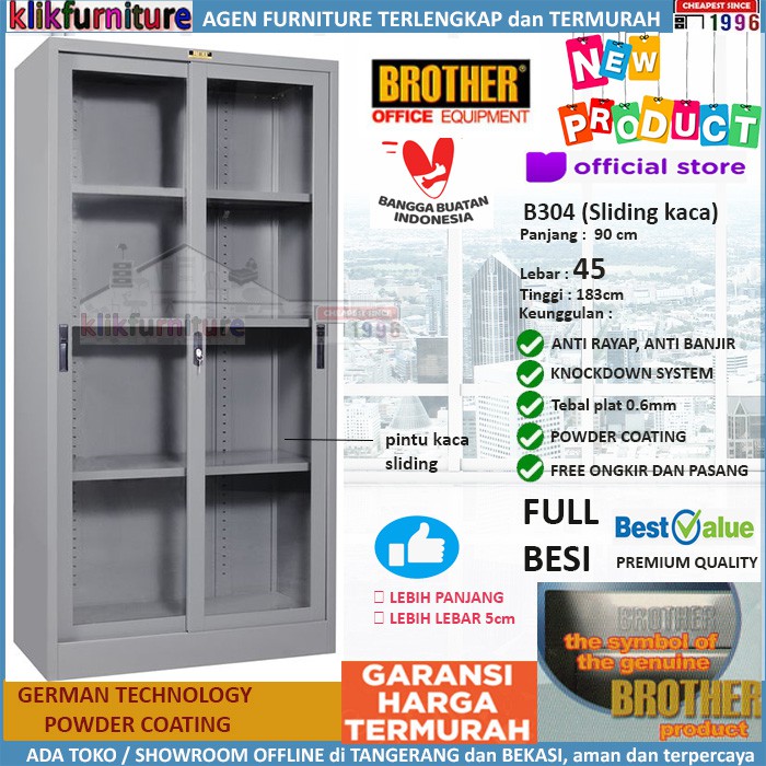 Jual B 304 Lemari Kantor Lemari Arsip Besi Sliding 2 Pintu Kaca BROTHER ...