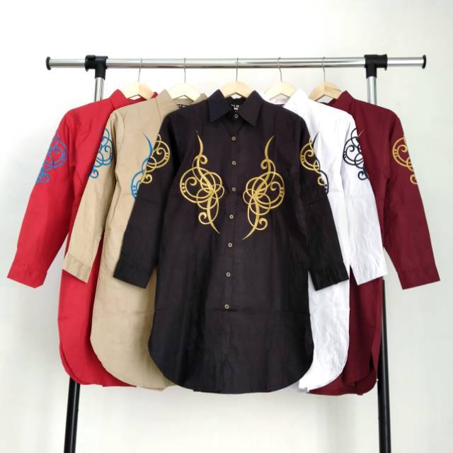 Kemeja Tunik Bordir Wanita Katun Stretch XL Lengan Panjang Tribal Embroidery