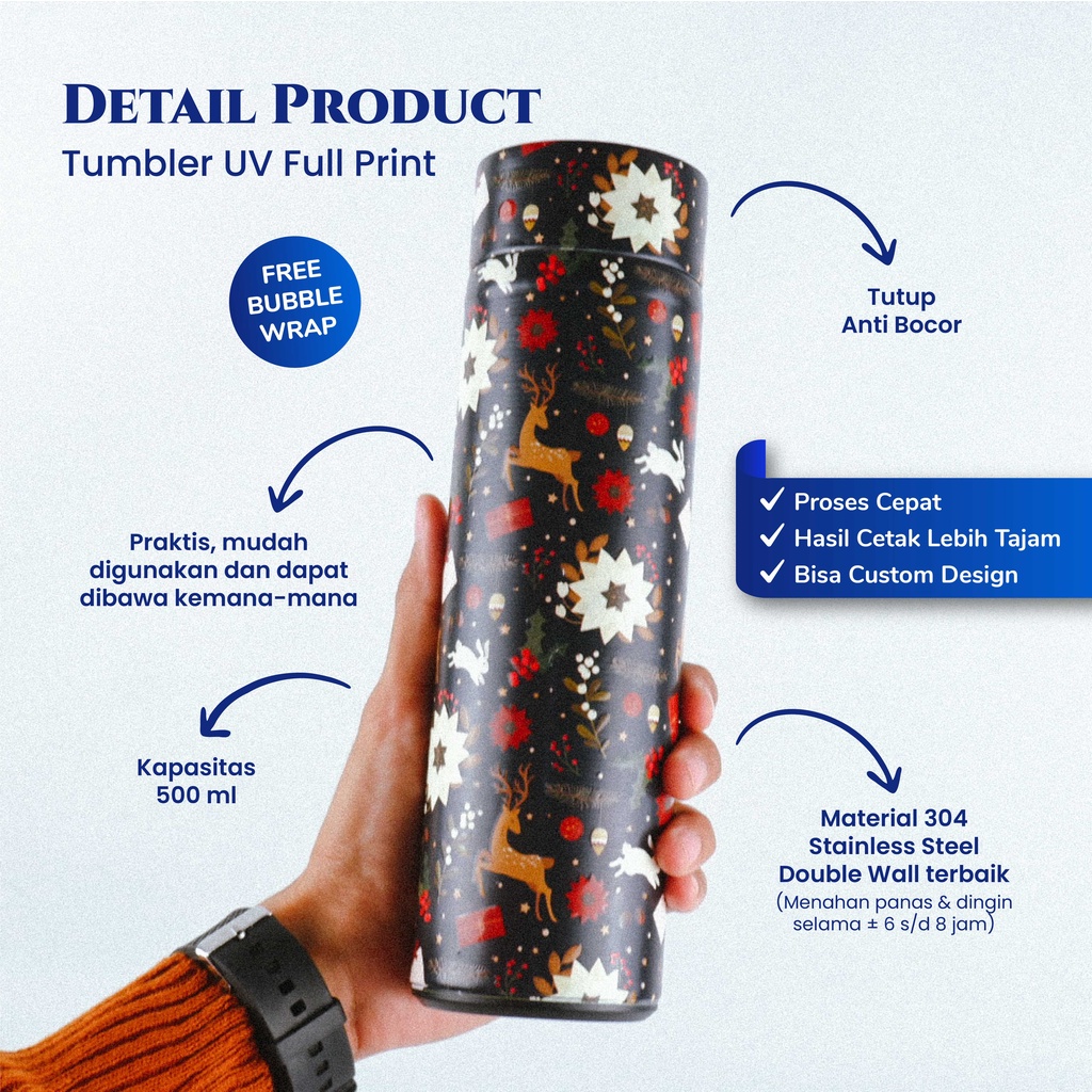 TUMBLER UV FULL PRINT SPESIAL Edisi Natal Tahun Baru Custom Termos Merry Christmas Happy New Year Tumblr Botol Minuman Cetak Satuan Grosir Souvenir Gift Hadiah Wedding Couple Thermos Unik Murah Lucu