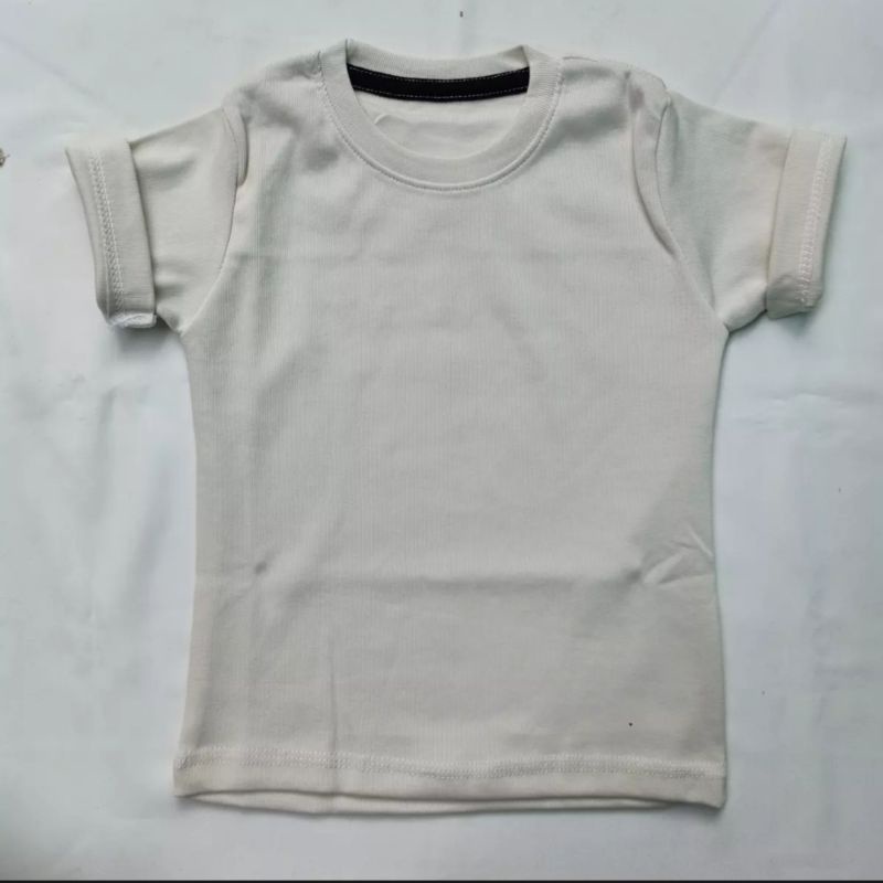 kaos rib anak /kaos anak lengan pendek/tebal 2x1 murah kualitas bagus switer anak polos-Cream