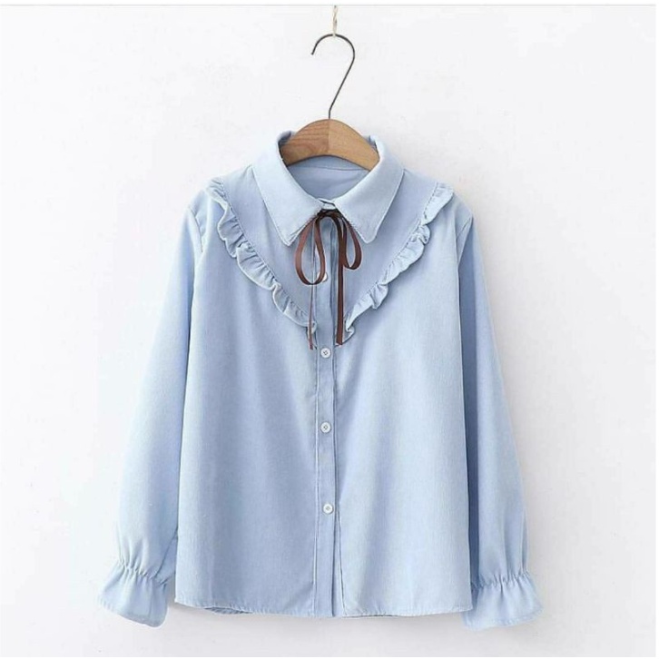 Haruka blouse - UKURAN 5L XXXL XXL XL L M S - ATASAN JUMBO - KEMEJA KOREA-Blue