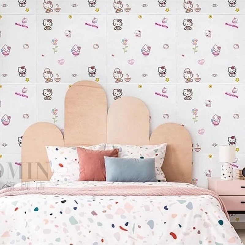 wallpaper sticker foam premium permukaan timbul motif Hello Kitty