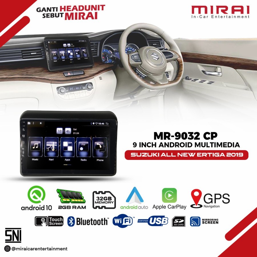 Headunit android 9 inch Suzuki New Ertiga XL7 Mirai 9032