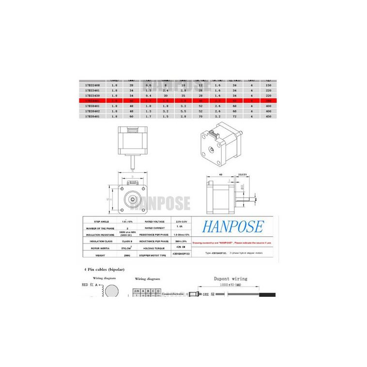 stepper motor 17HS6401 1.7A, high torque , 60mm, 4wire stepper motor