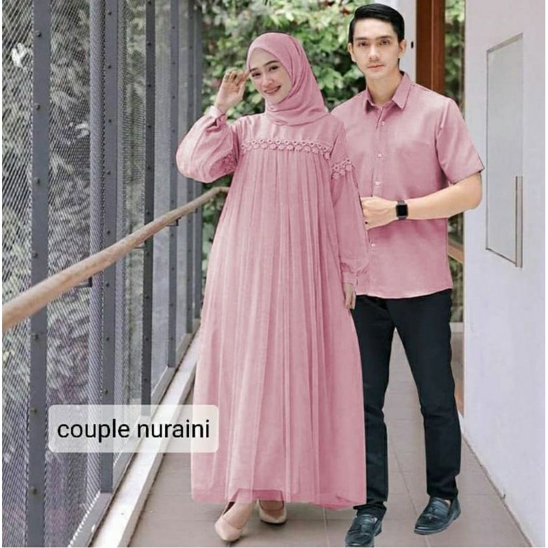 PCS CP COUPLE NURAINI RENDA MOSCREPE PASANGAN KEMEJA COWO DAN GAMIS MAXY CEWE ADA VIDEO REVIEW PMS