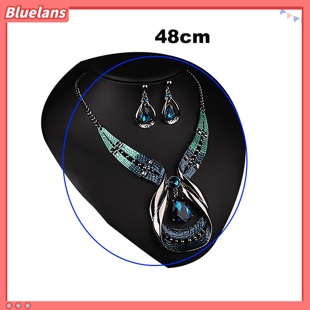 Bluelans 3Pcs Jewelry Set Adjustable Birthday Gift Anti-fade Teardrop Necklace Drop Earrings Jewelry Set