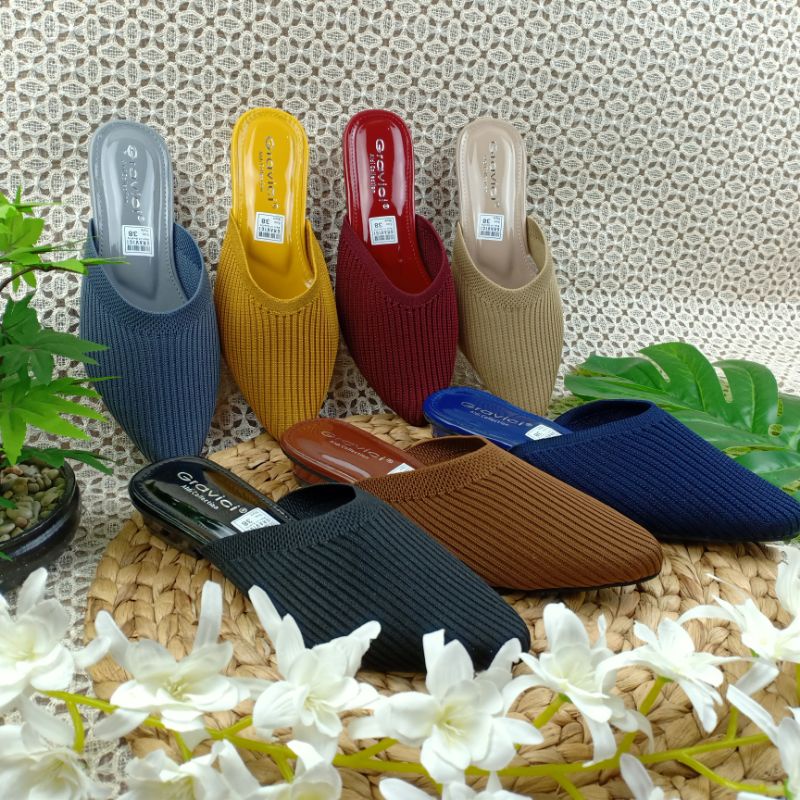 GRAVICI - Sepatu Slip On Mules Wanita Bahan Rajut Import NR 07