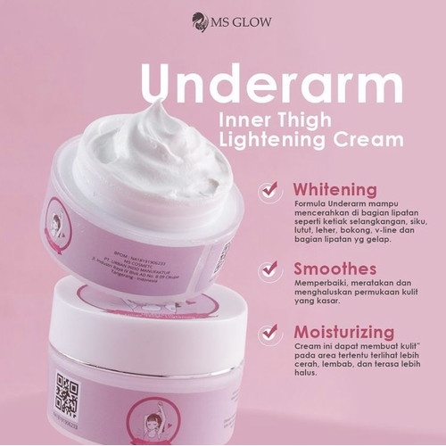 MS GLOW Underarm Inner Thigh Lightening Cream Pencerah Ketiak Original Bpom 15gr