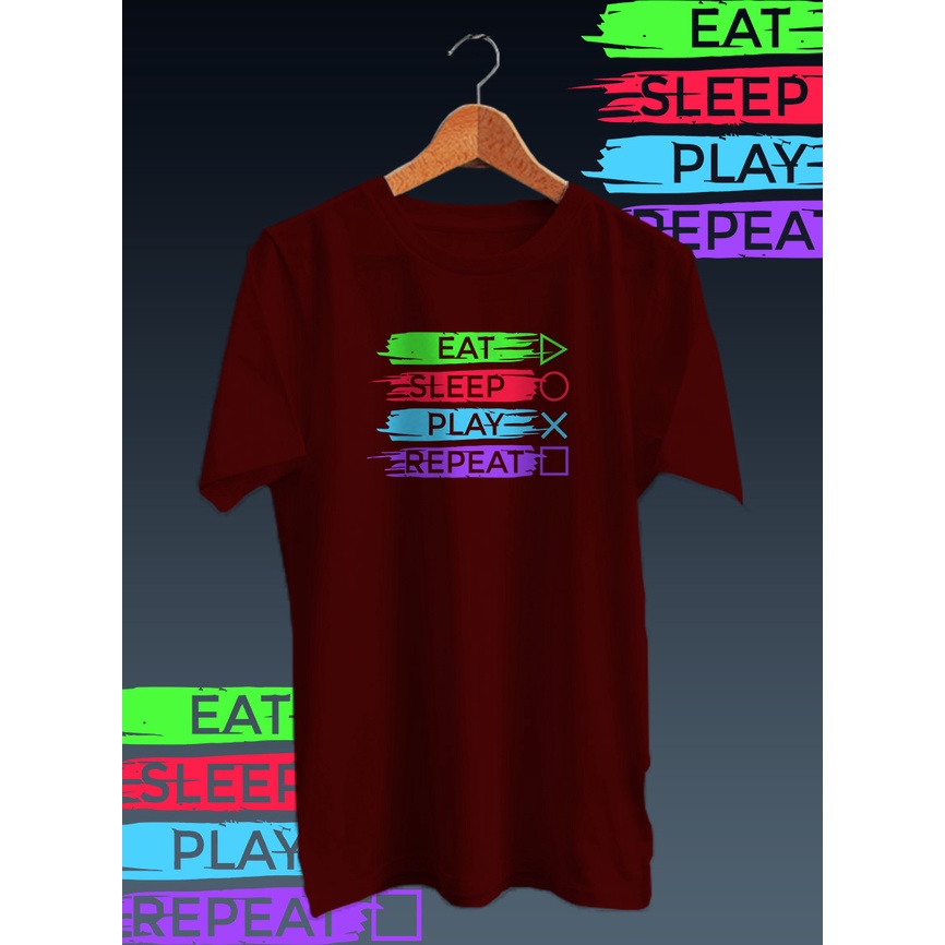 KAOS DISTRO PRIA&quot;EAT SLEEP PLAY&quot;/kaos distro cotton combed 30s/kaos lengan pendek