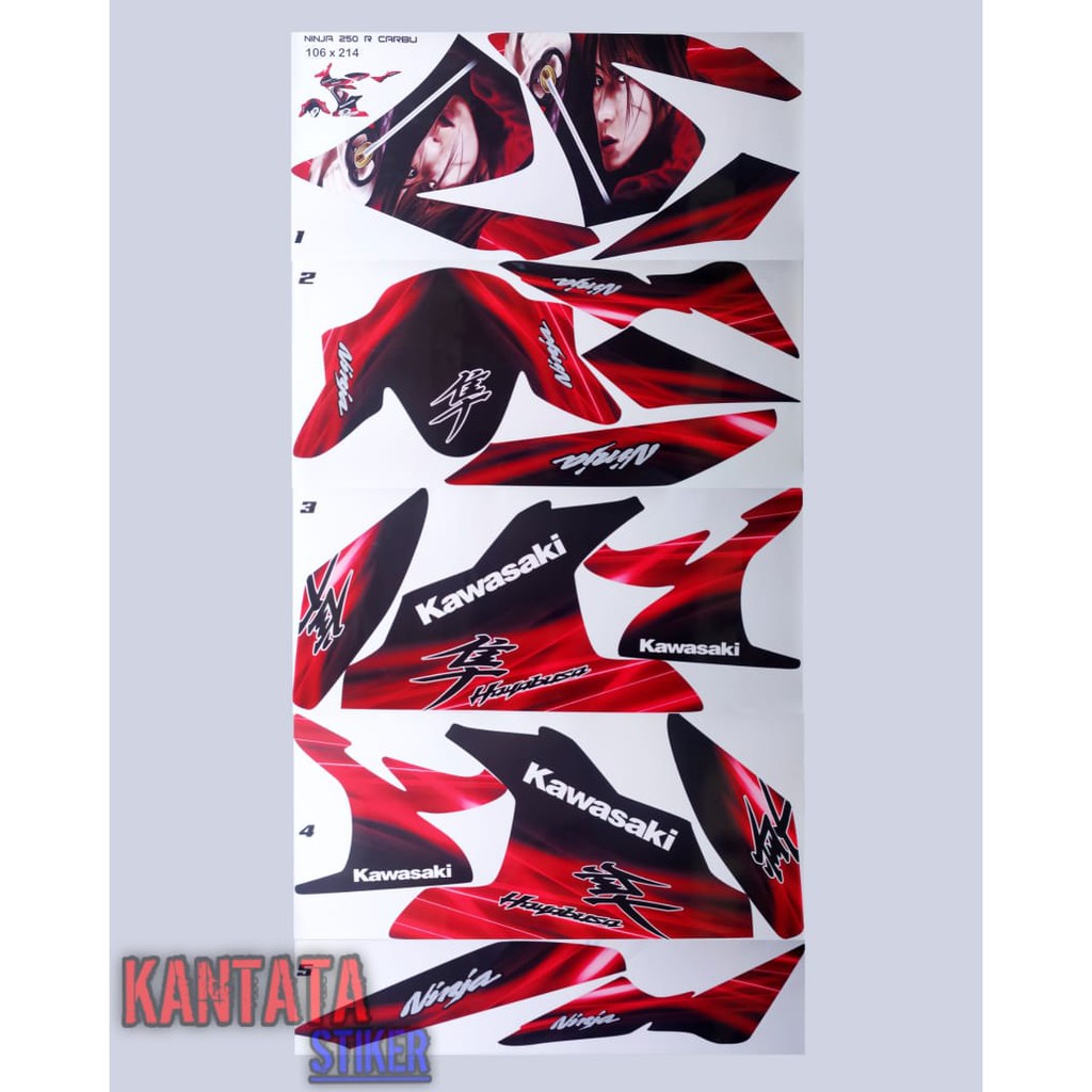 Stiker Striping motor ninja 250 karbu samurai hitam merah