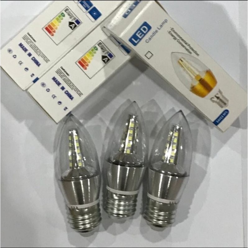 lampu LED candle 5w putih E27 clear bohlam jantung 5watt