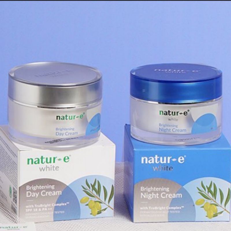 Natur-E white series paket cream siang dan cream malam untuk brightening mencerahkan dan memutihkan 