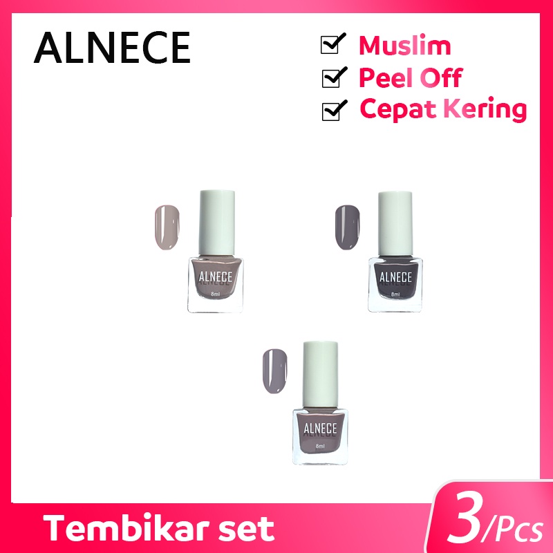 （COD）ALNECE 【Bisa Sholat✔️】 3 Buah Set Kutek Ready Color/Kutek Peel off/Kutek Halal/Kutek Implora
