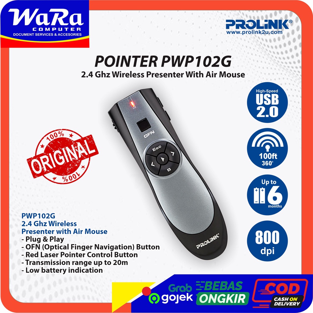 Pointer Prolink PWP102G - Wireless Presenter with Air Mouse