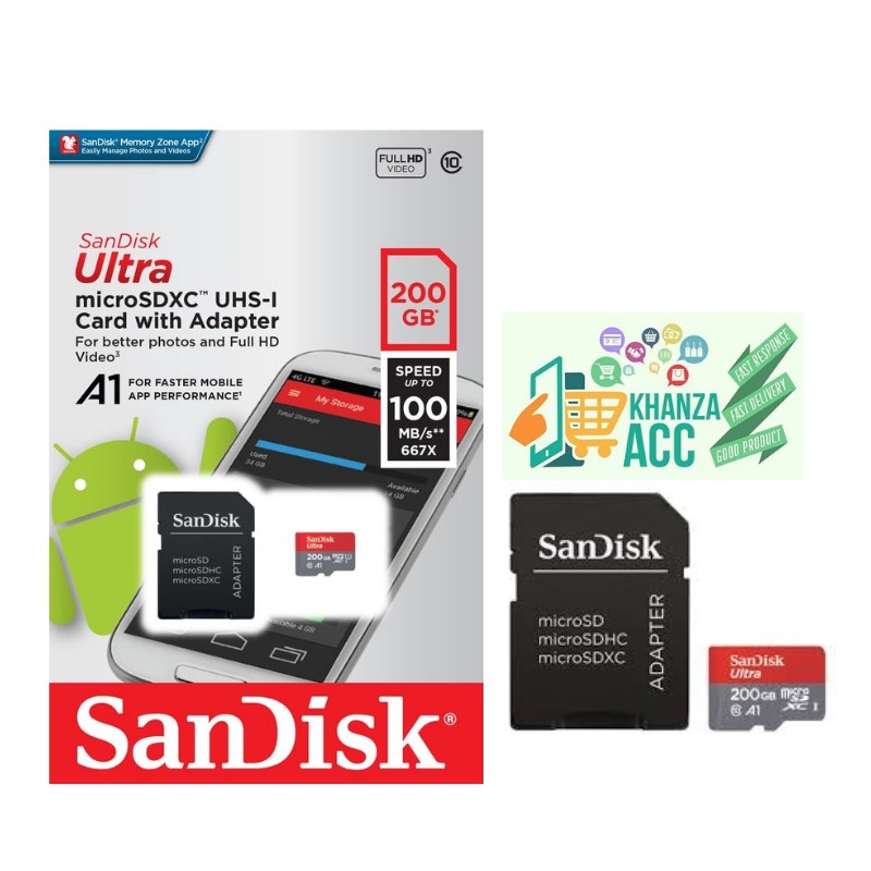 KHANZAACC SanDisk Ultra MicroSD 200GB A1 100MB/s MicroSDXC UHS-I