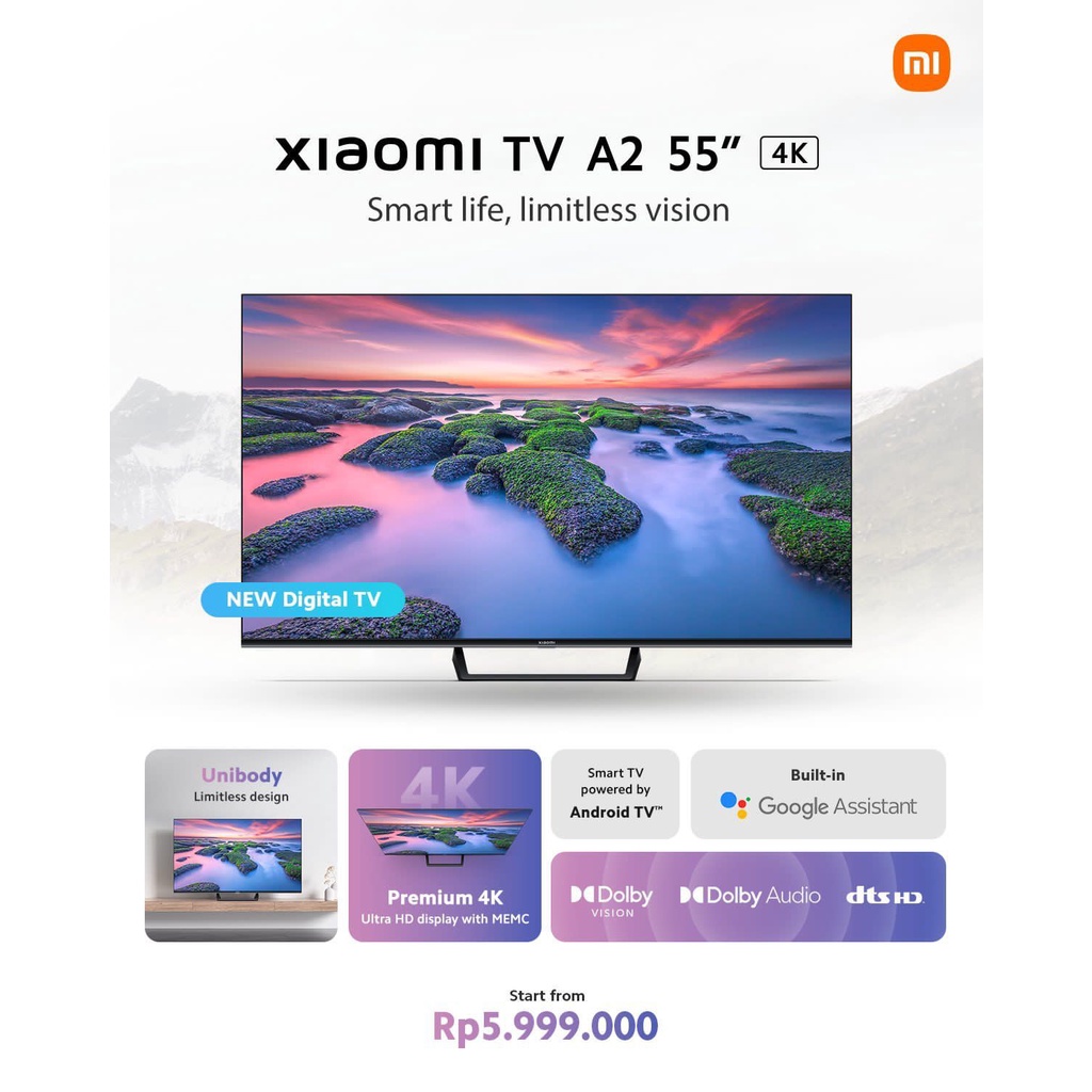 Xiaomi Mi TV A2 55&quot; Inch 4K UHD Dolby Vision HDR Android TV Garansi Resmi 1 Tahun - Support TV Digital