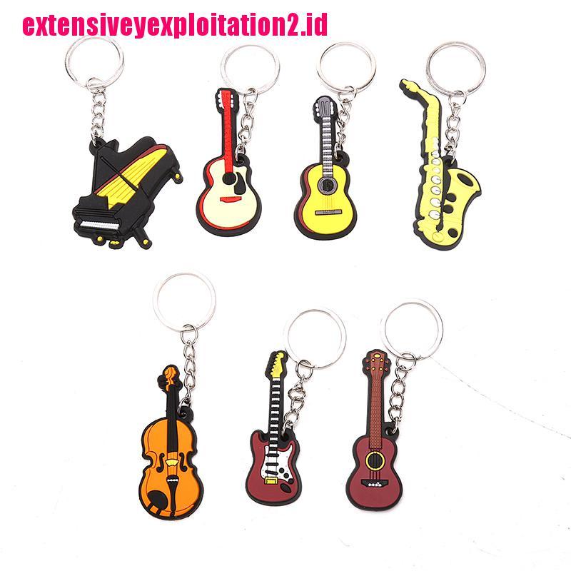 &lt; E2id &amp; &gt; Gantungan Kunci Bentuk Gitar / Piano / Saxophone Mini Bahan Silikon