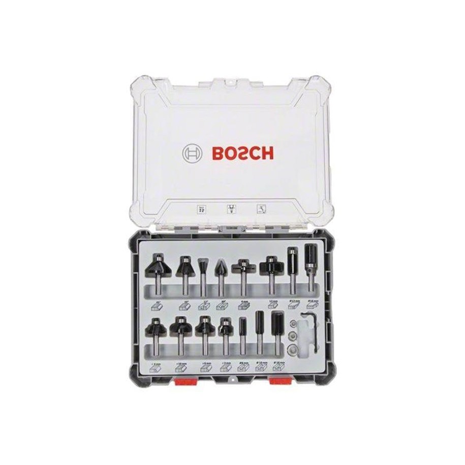 BOSCH Mata Router Set 15pcs dengan 1/4&quot; Shank 017473