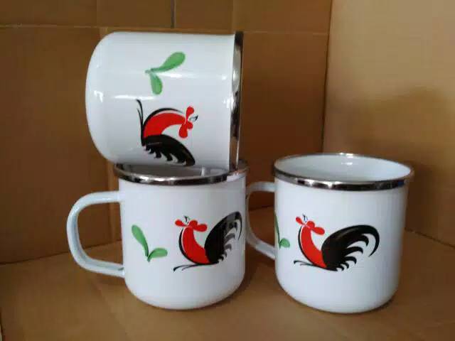 Mug kukuruyuk ayam jago enamel anti pecah jadul old