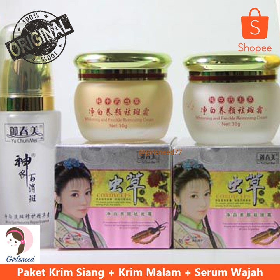 YuChunMei Cordyceps Paket Krim Siang Malam Serum Wajah Original Taiwan Day Night Cream Serum