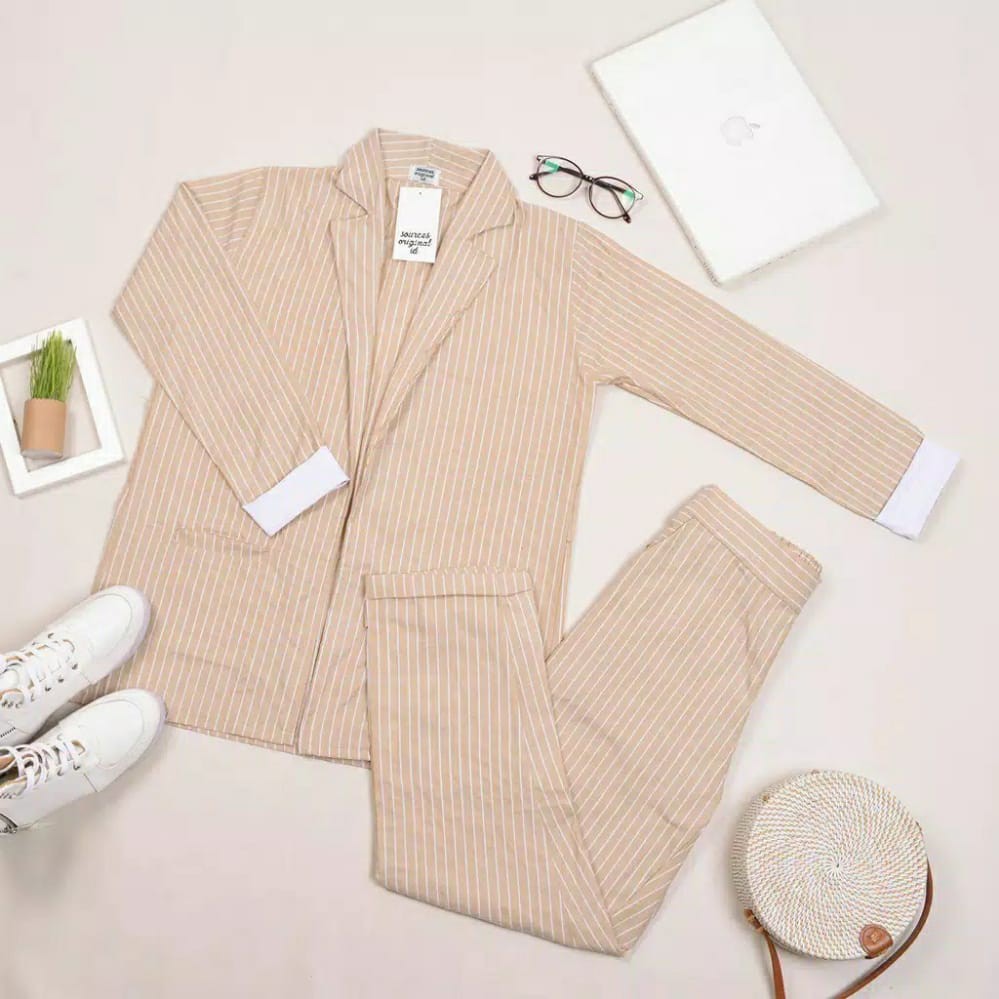BLAZER STRIPE SET - BAJU CEWEK - BAJU SATU SET WANITA - BAJU BLAZER