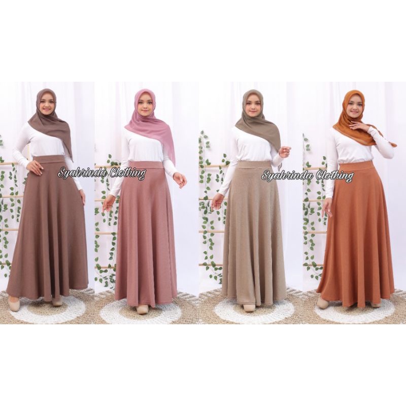 Rok Panjang Polos Payung Lebar Wanita Knitt Premium Import Bawahan Rok