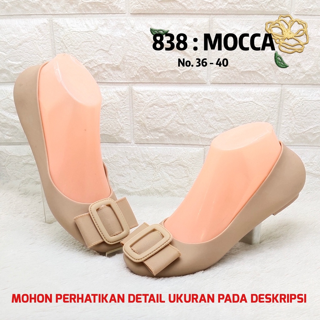 Sepatu kuliah perempuan 838 1 Sepatu balet karet impor wanita antiair SPTFW-Mocca
