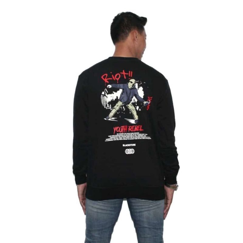 Crewneck Black Youth Rebel Motif Keren Simpel Pria dan Wanita Premium Quality