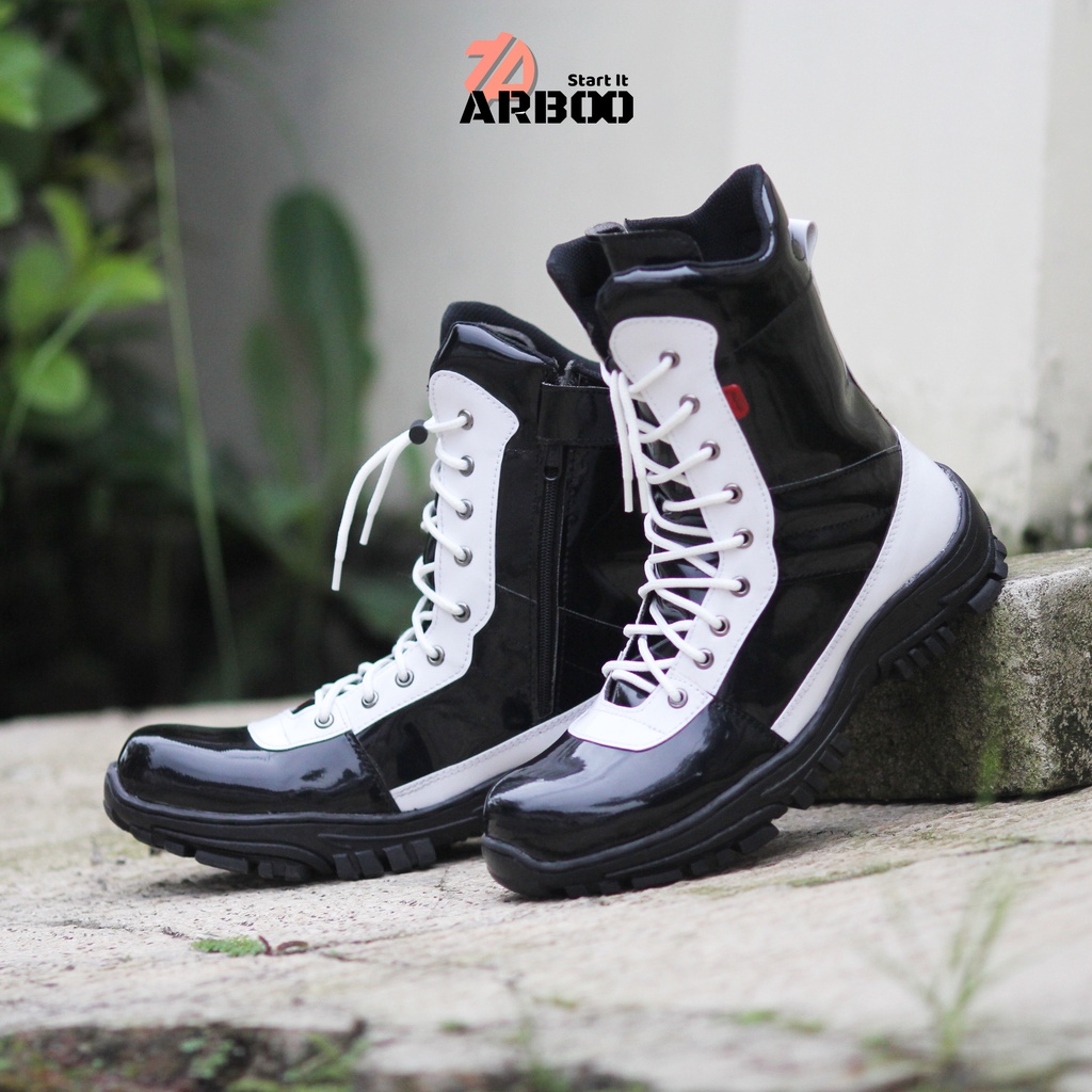 PROMO Sepatu PDL PKD Hitam PUTIH Safety UJUNG BESI Untuk PROVOS POLISI Security