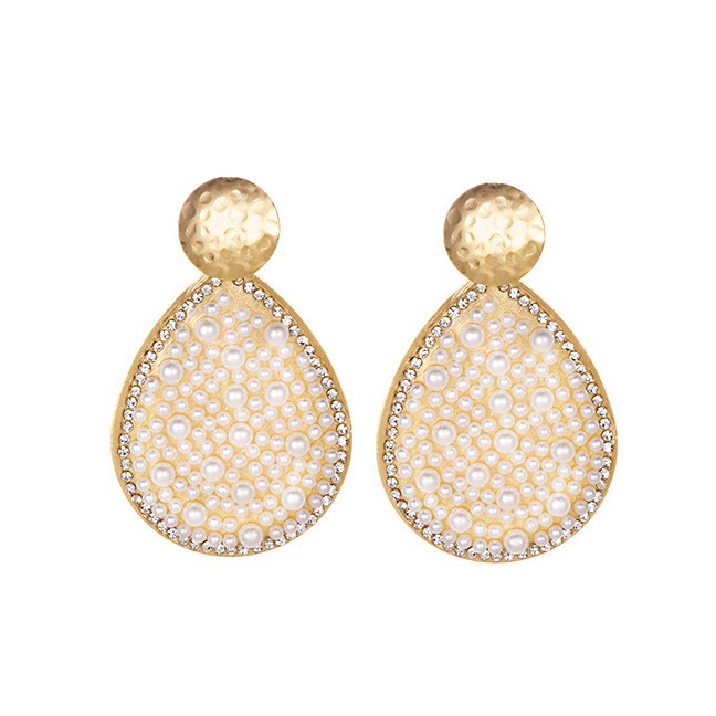 LRC Anting Tusuk Fashion Alloy Pearl With Diamond Drop Shape Stud Earrings F7998X