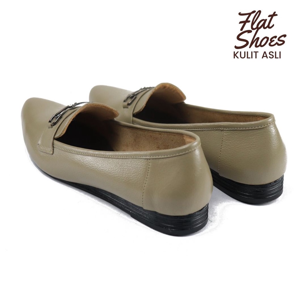 Sepatu Wanita Flat Pantofel Kerja Bahan Kulit Asli CPC 1305 Cream