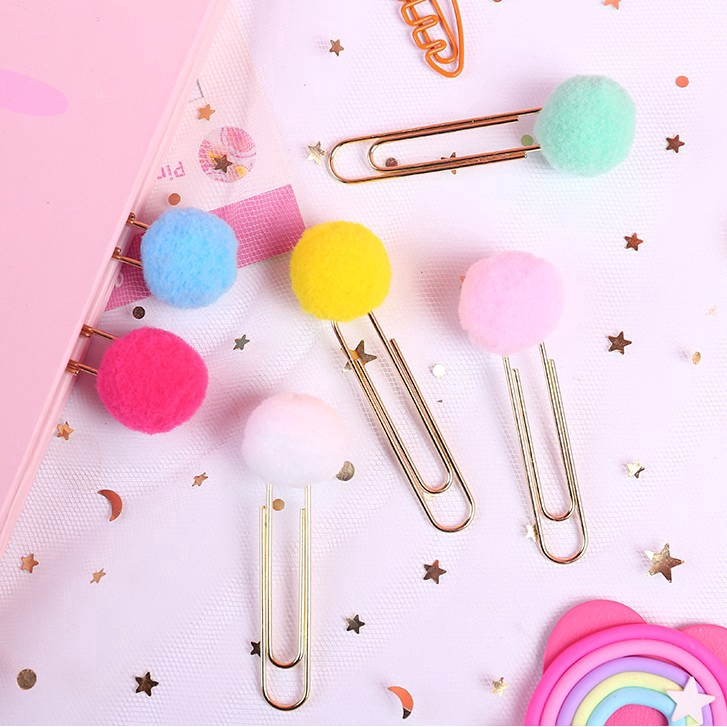 DIY Student Office Stationery Creative Bookmark Hairball Paper Clip Handbook Decoration