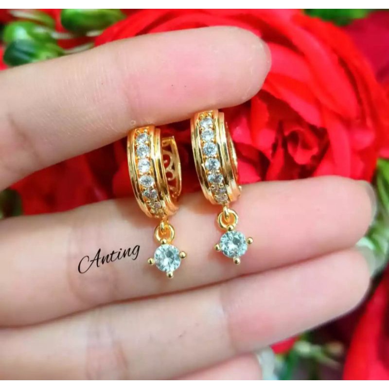 anting jepit permata rosegold fashion wanita titanium original anti luntur