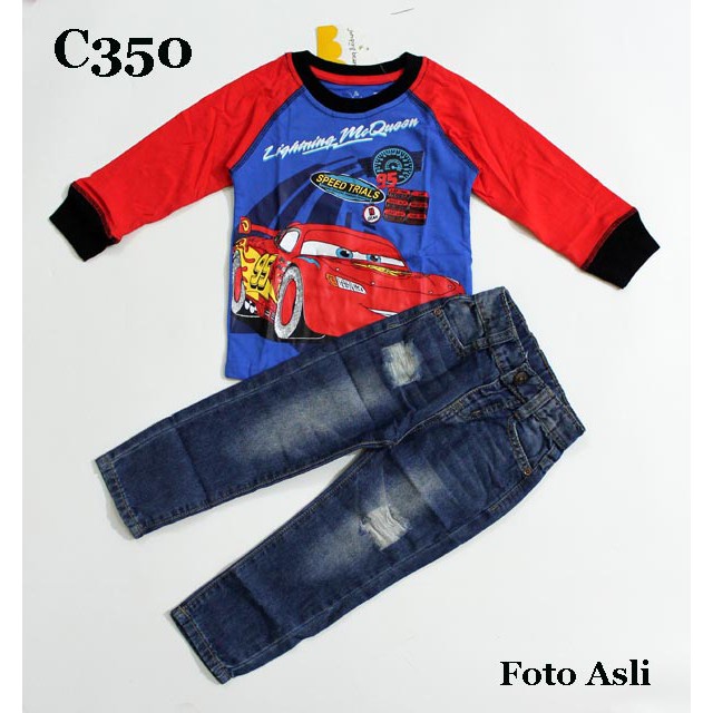 C350 Setelan JB McQueen Red Blue SETELAN ANAK LAKI LAKI MCQUEEN 2 TAHUN