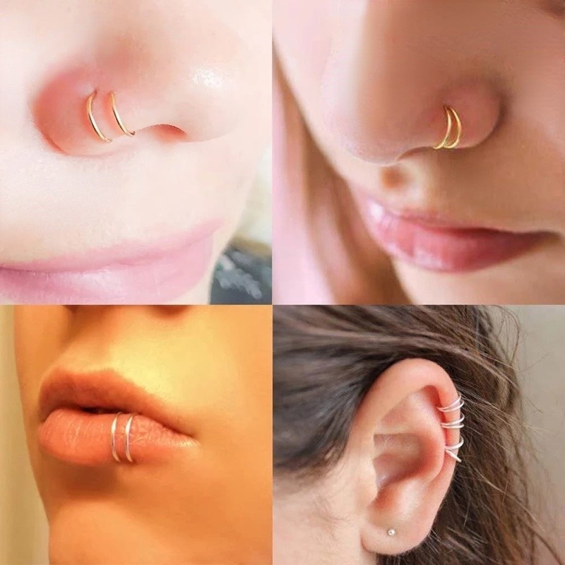 Cincin Tindik Telinga / Hidung Bentuk Spiral Bahan Stainless Steel 5 Warna Untuk Pria / Wanita