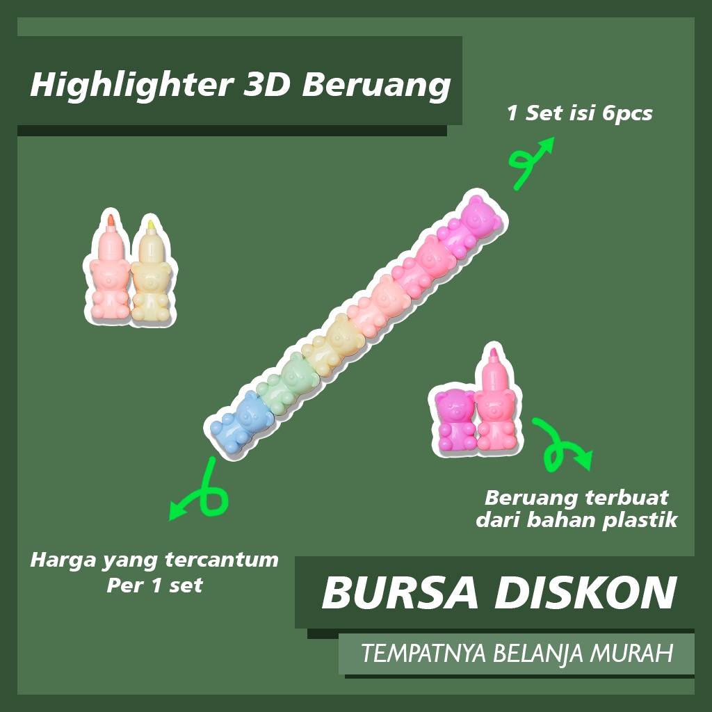 

Highlighter 3D Beruang Tumpuk Stabilo 1 Set Beruang Textliner Spidol