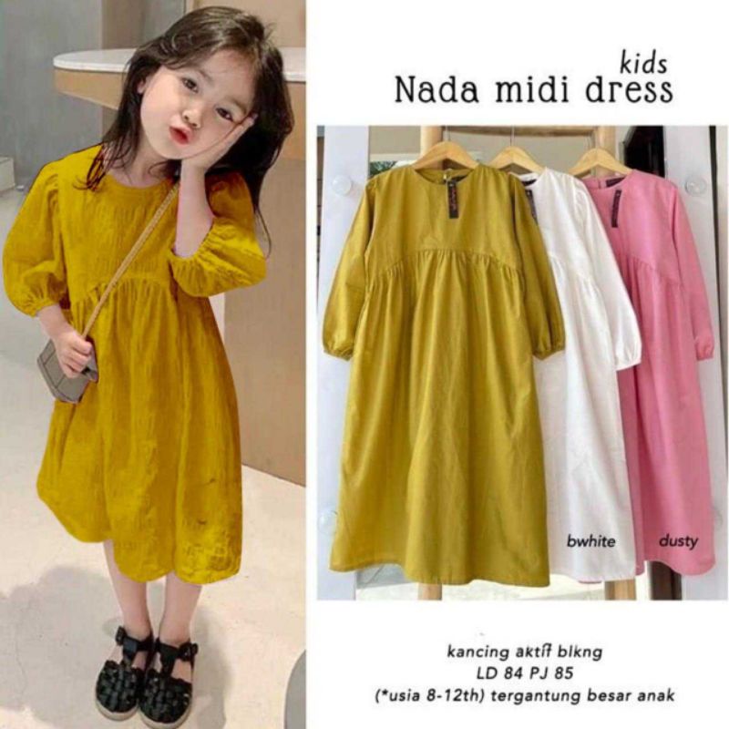 NADA MIDI DRESS KIDS / DRESS ANAK KEKINIAN / DRESS ANAK / BAJU ANAK