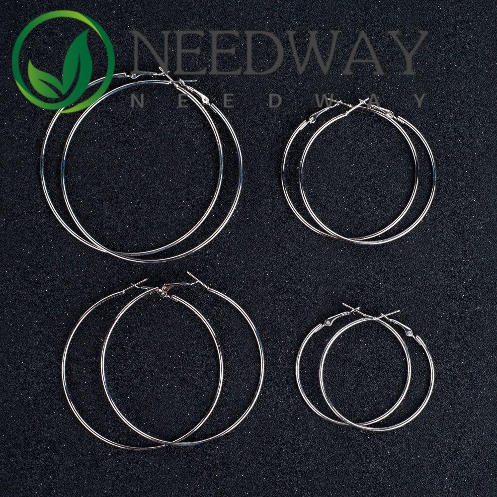 Needway  Metal Ear Studs Women Jewelry Hoop Earrings Punk Large Circle Ring Geometric Exaggerated Temperament Fashion