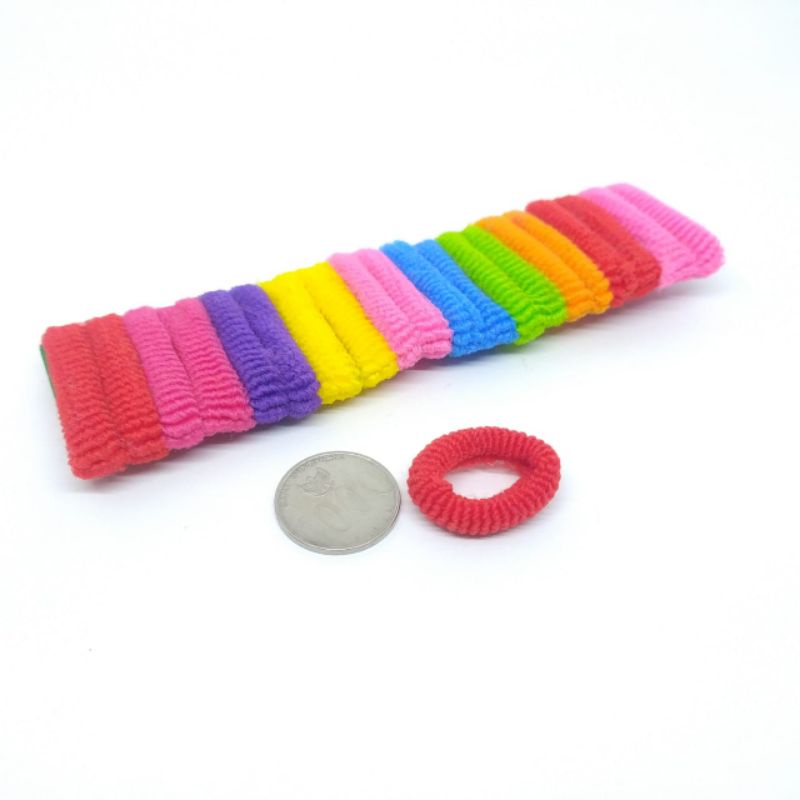 Ikat Rambut Korea Donat kecil 2 cm isi 20 pcs Warna Rainbow