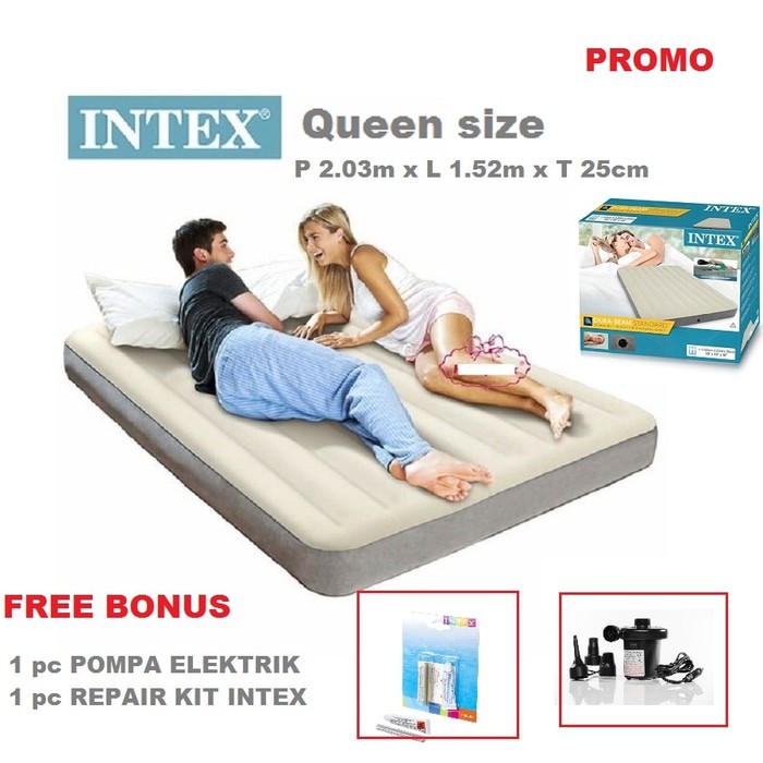 Paket Kasur Angin Deluxe Dura Beam Intex Queen Pompa Listrik Lem Shopee Indonesia