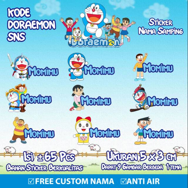 

Stiker/Sticker/Label Nama Samping Anak/Remaja/Dewasa Custom Doraemon