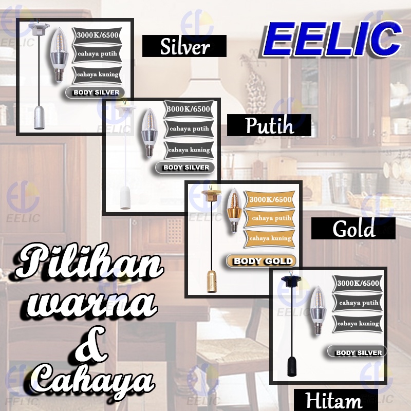 EELIC LHG-208 Lampu hias gantung modern menggunakan fitting E14 + lampu KSK614S cahaya putih (6500K)