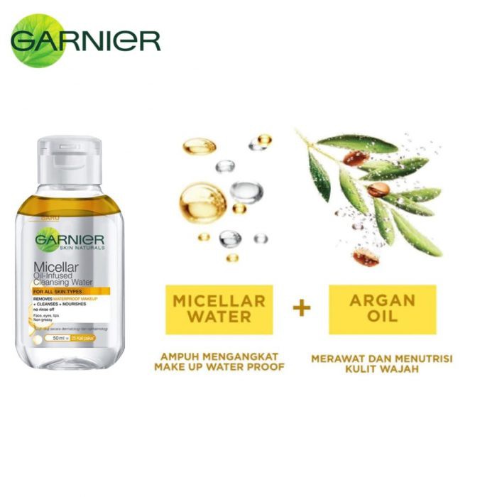 Garnier Micellar Water OIL INFUSED BIPHASE (Pembersih wajah &amp; Make Up Waterproof) 125 ml / 50ml 400 ml - Kuning Orange Micelar MakeUp Water proof