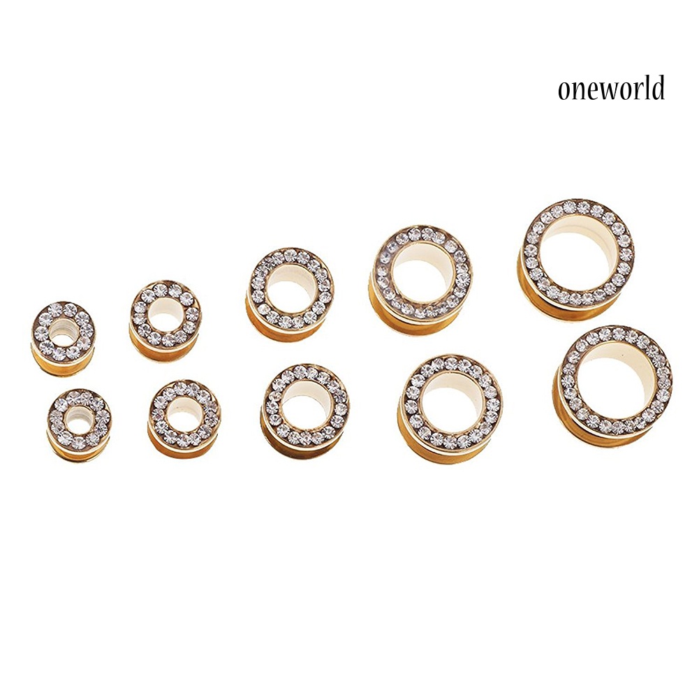 OW@ 1Pc Stainless Steel Rhinestone Inlaid Plating Ear Plug Earring Piercing Jewelry