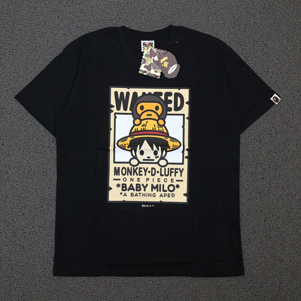 T SHIRT TEE KAOS A BATHING APE X ONE PIECE BABY MILO BLACK