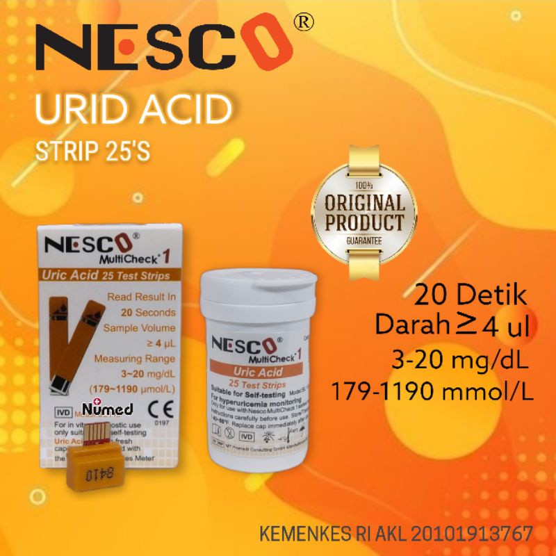 Refill Strip Urid Acid Nesco / Test Strip isi Ulang Asam Urat Original Nesco 25 Pcs