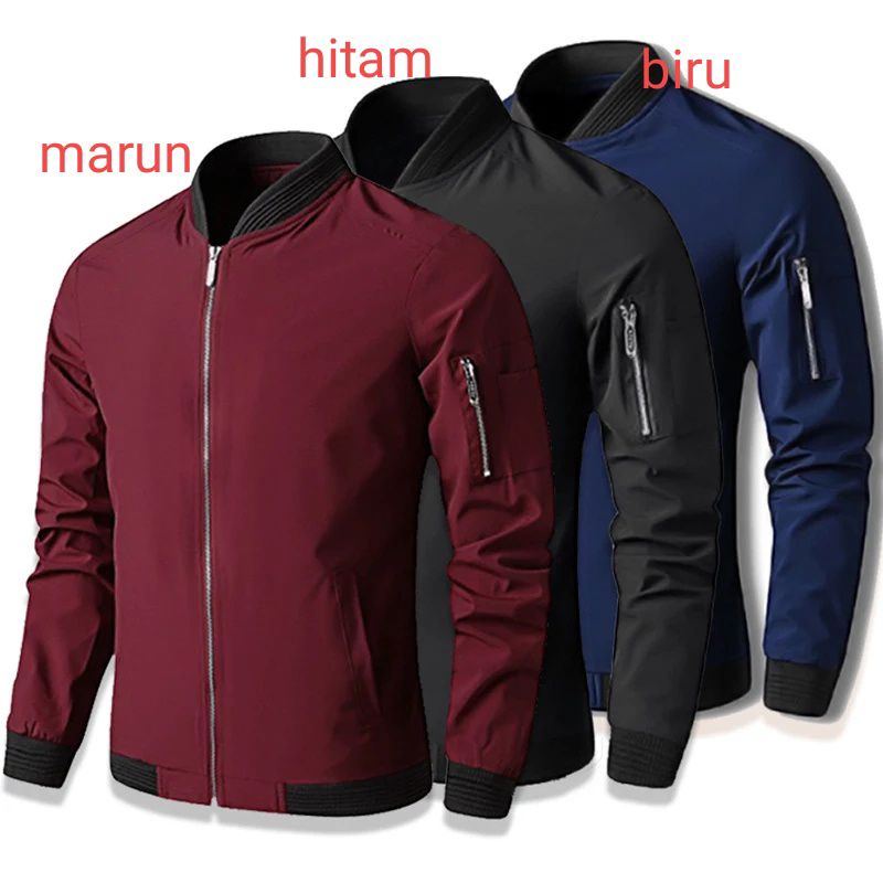 jaket bomber pria sleting silver tersedia tiga warna